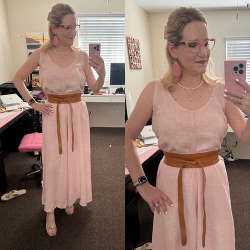 undefined review of V-Neck Linen Jumpsuit Sleeveless - Blush image 1 out of 1